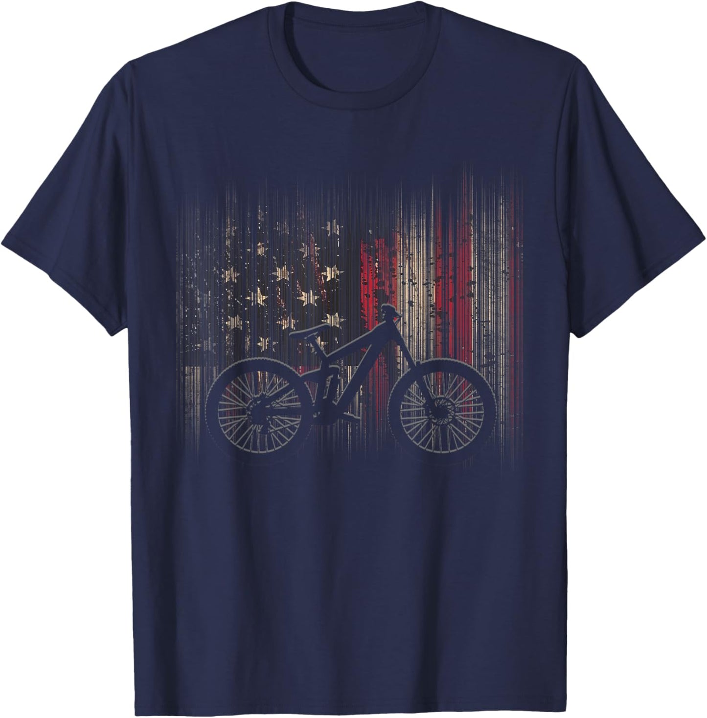 American Flag MTB Mountain Bike Apparel - Mountain Bike T-Shirt - T-Shirt | Navy