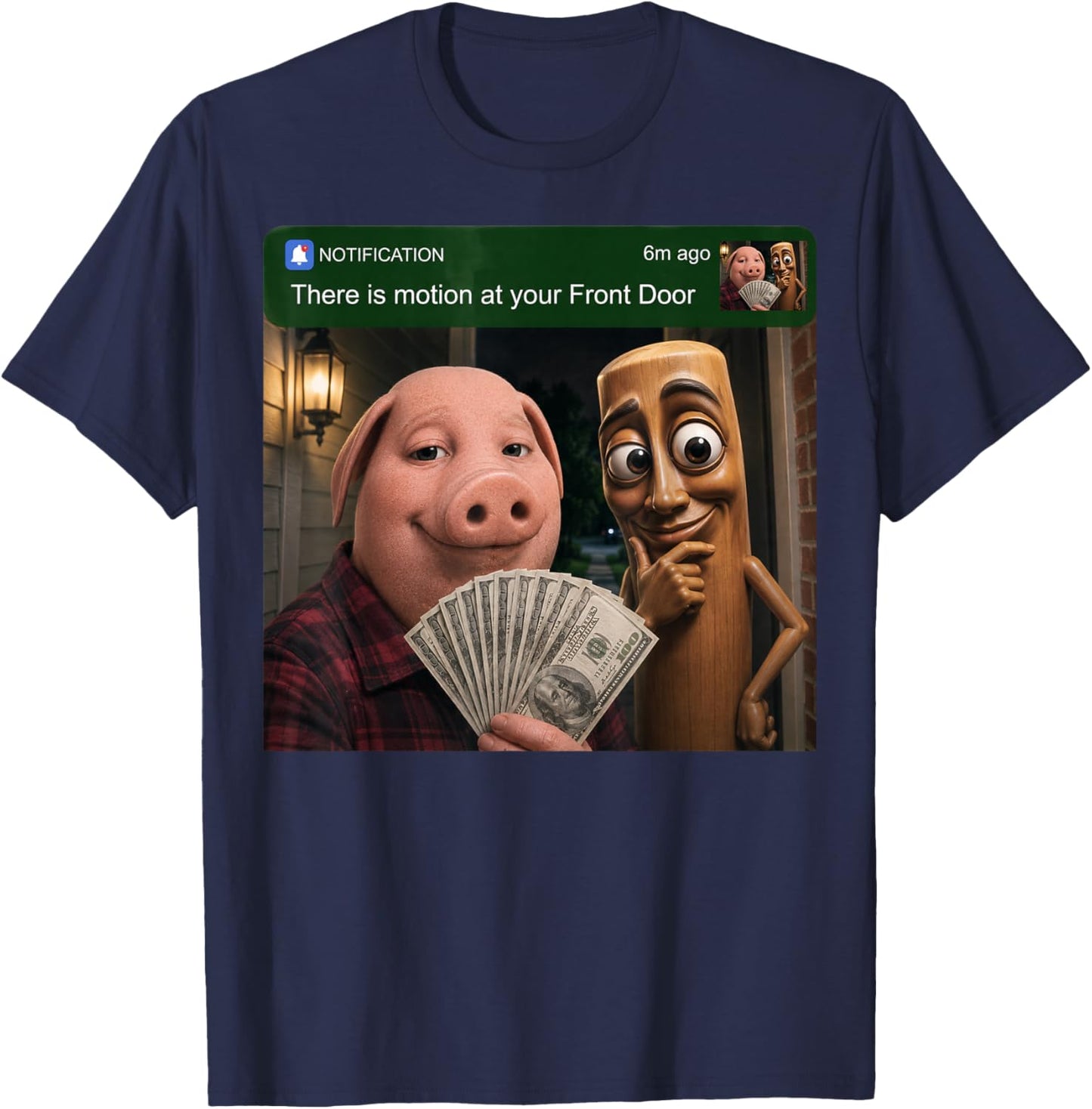 Tung Tung Tung Sahur John Pork Motion at Your Front Door T-Shirt - T-Shirt | Navy