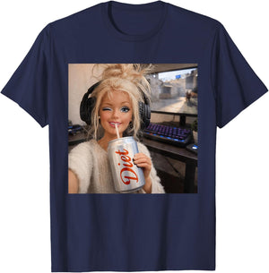 Doll Face Diet Soda Meme Funny Unhinged Doll Meme T-Shirt - T-Shirt | Navy