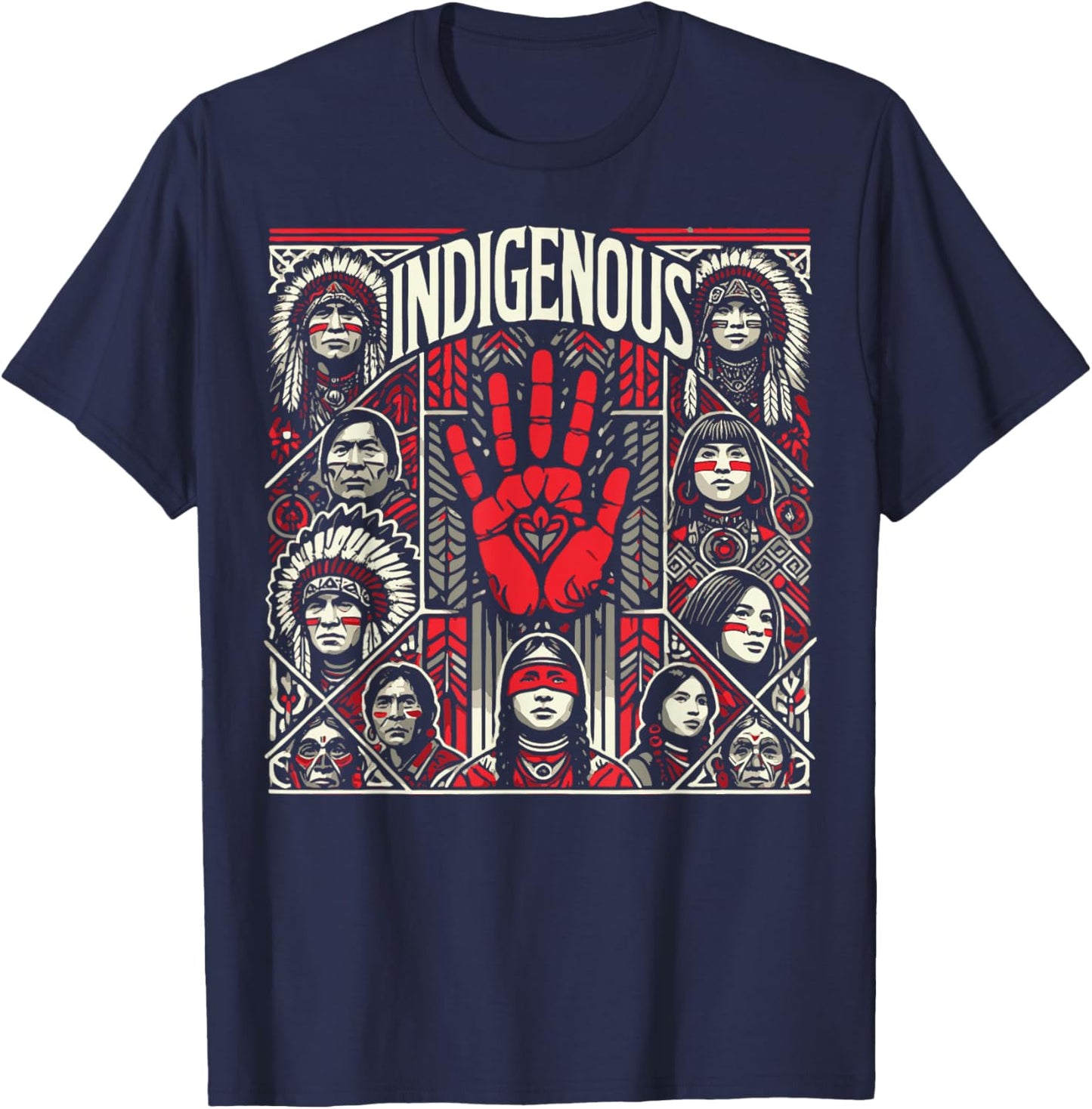 Native American Indigenous Red Hand Indian Blood Themed T-Shirt - T-Shirt | Navy