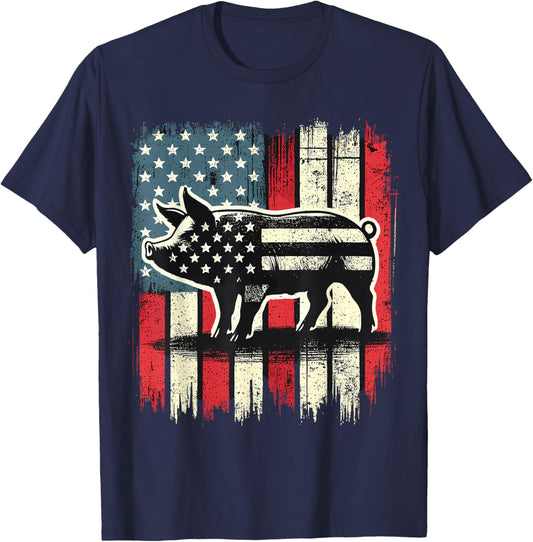 American Flag Pig Lover 4th of July T-Shirt - T-Shirt | Navy