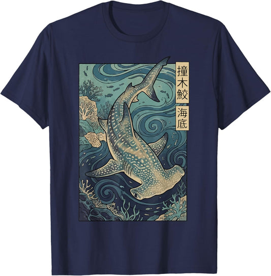 Hammerhead Shark Japanese Ocean T-Shirt - T-Shirt | Navy