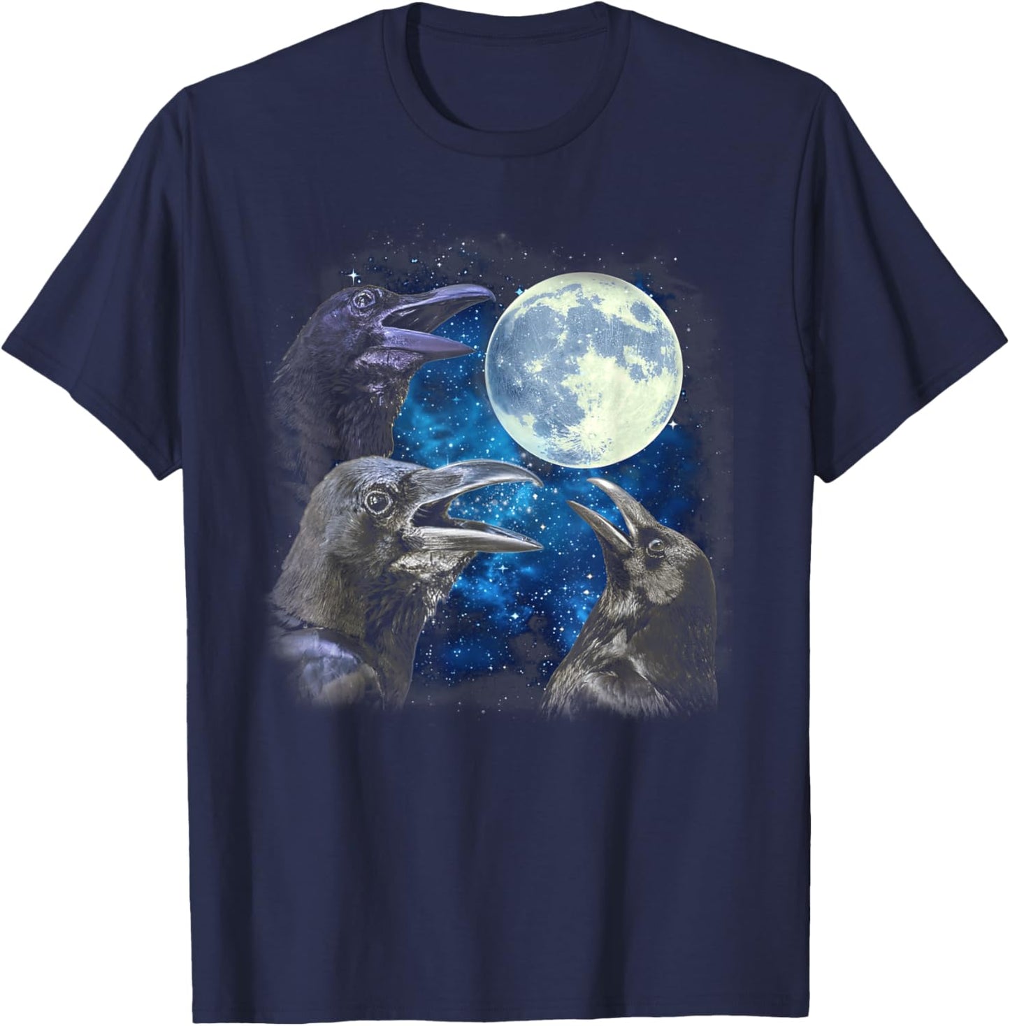 Crows Howling At The Moon - Funny Crow Bird T-Shirt - T-Shirt | Navy