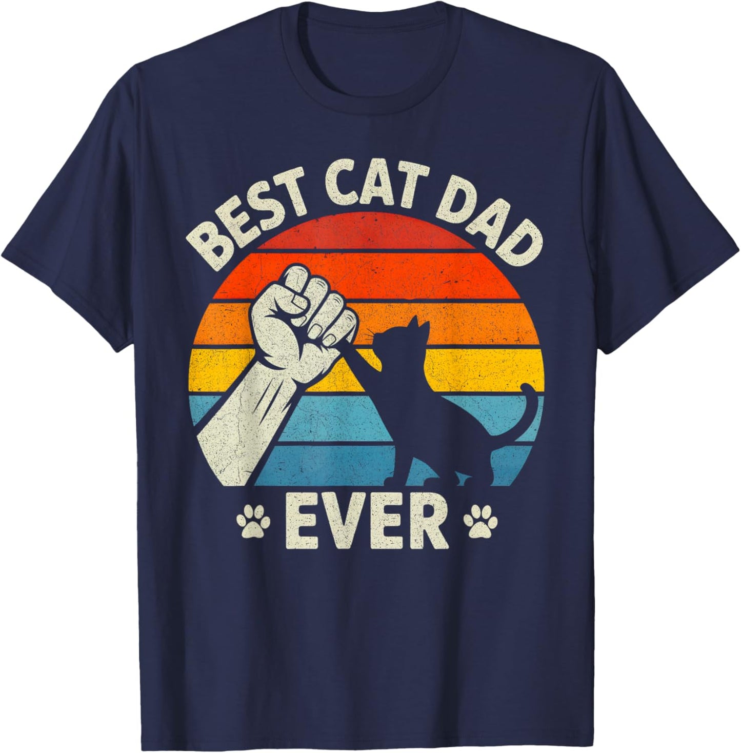 Best Cat Dad Ever Matching Family Fathers Day Cat Lover T-Shirt - T-Shirt | Navy