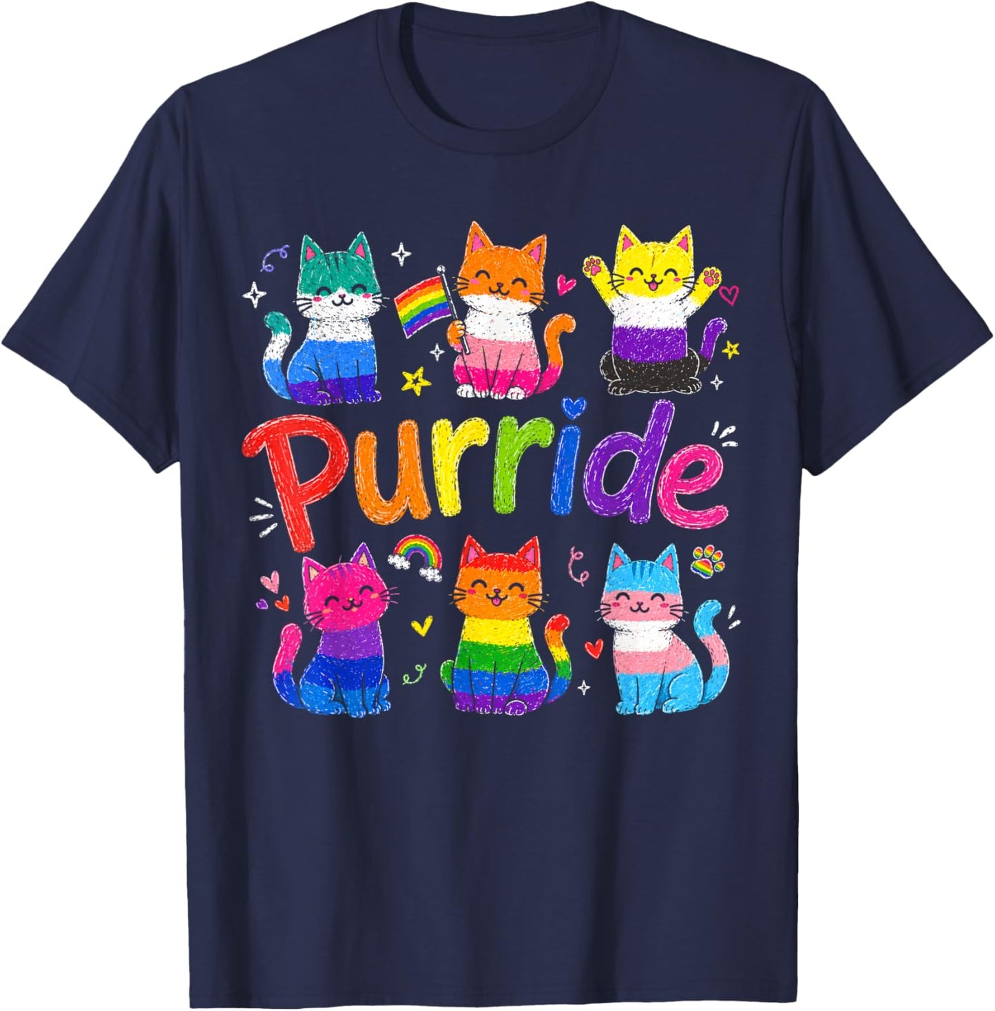 Purride Cat Animal Lovers Women Kids Pride Month T-Shirt - T-Shirt | Navy