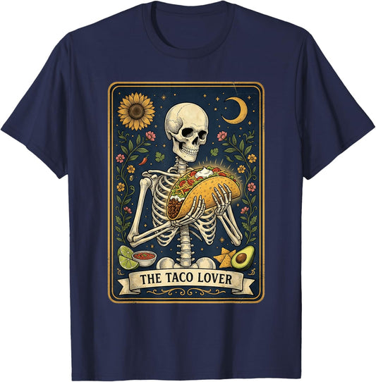 The Taco Lover Tarot Card Tacos Funny Mexican Skeleton T-Shirt - T-Shirt | Navy