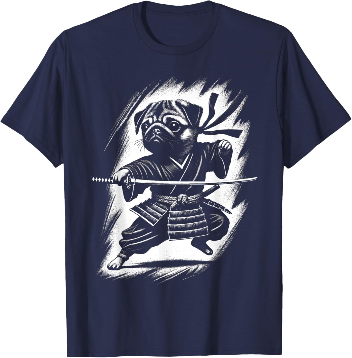 Pug Dog Japanese Samurai Warrior Ninja Japan Mom Dad Kids T-Shirt - T-Shirt | Navy