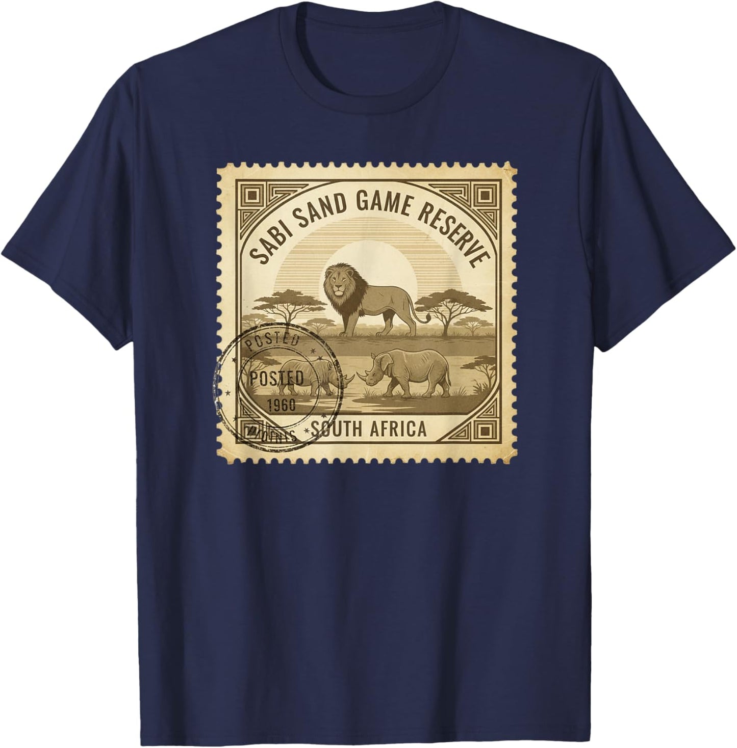 African Safari Stamp Sabi Sand Game Reserve Postage T-Shirt - T-Shirt | Navy