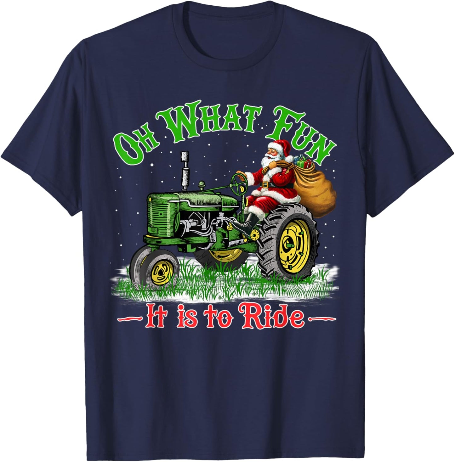 Oh What Fun It is to Ride Funny Santa Riding Tractor Pajama T-Shirt - T-Shirt | Navy