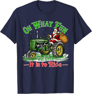 Oh What Fun It is to Ride Funny Santa Riding Tractor Pajama T-Shirt - T-Shirt | Navy