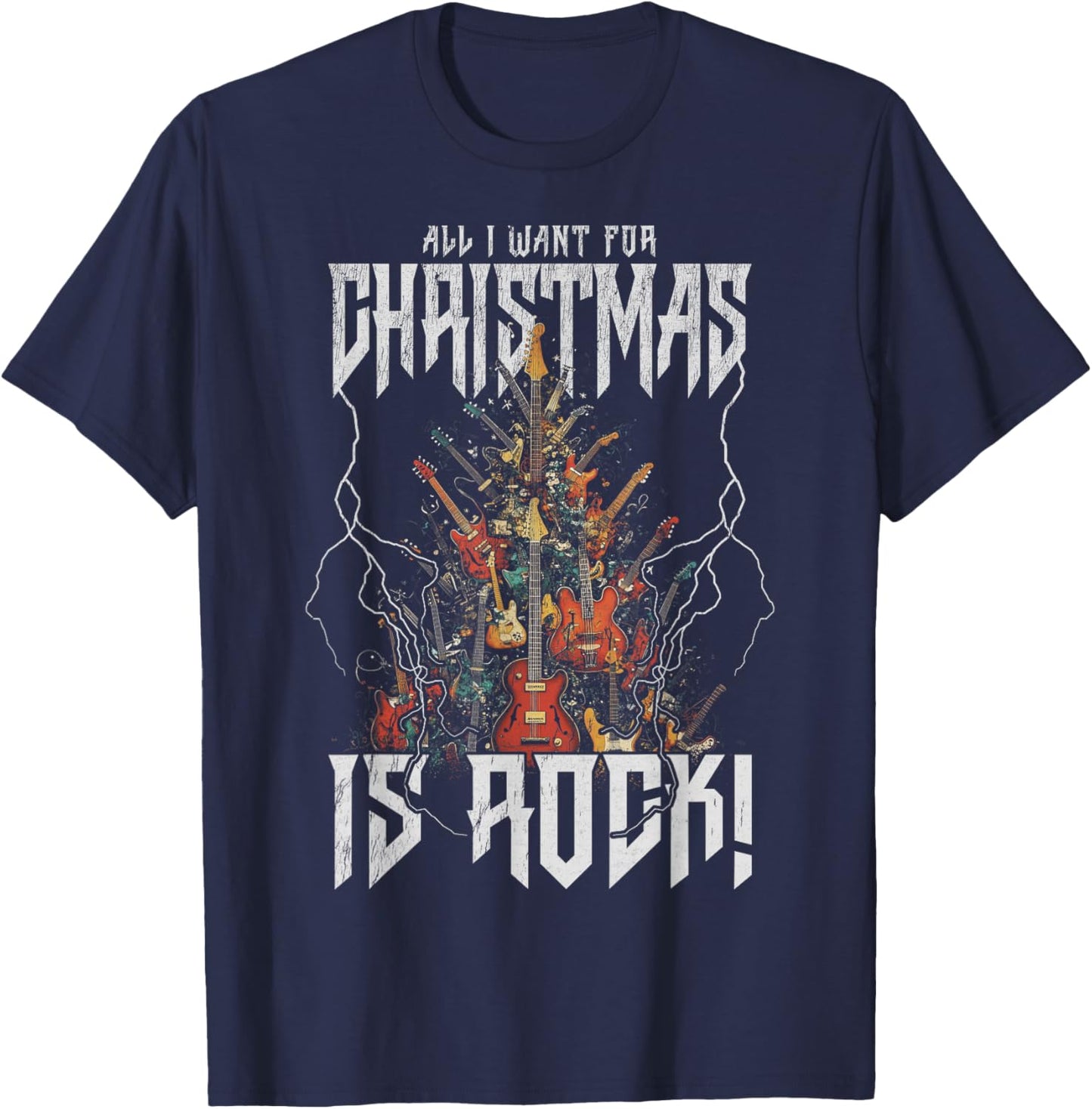 Christmas Tree Rock Guitar Tree Rock n Roll T-Shirt - T-Shirt | Navy