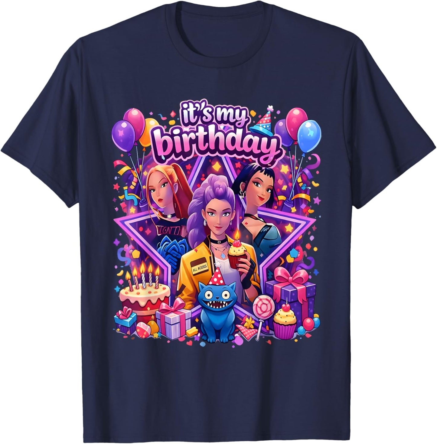 It's My Birthday Girl Cute Chibi Kpop Funny Kids Bday T-Shirt - T-Shirt | Navy
