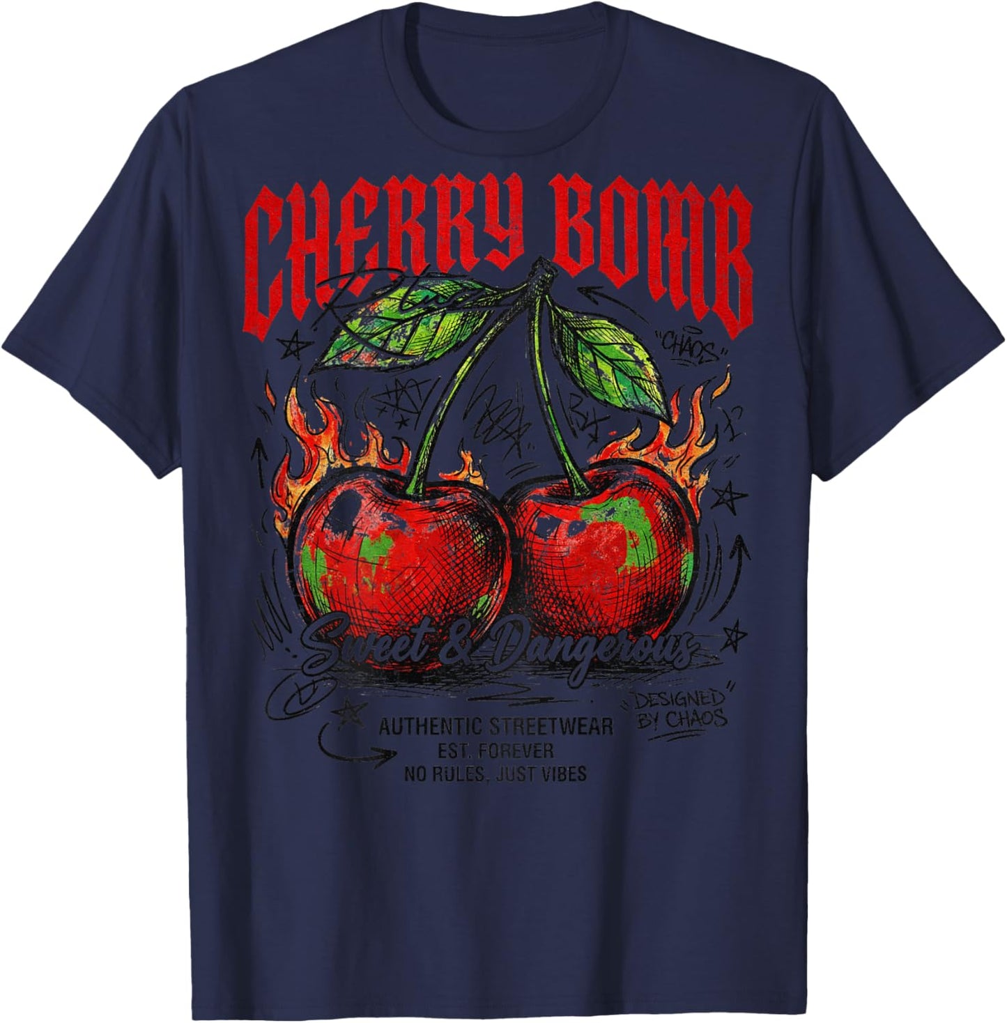 Früchte Obst Backprint Streetwear Mode Vintage Damen Herren T-Shirt - T-Shirt | Navy