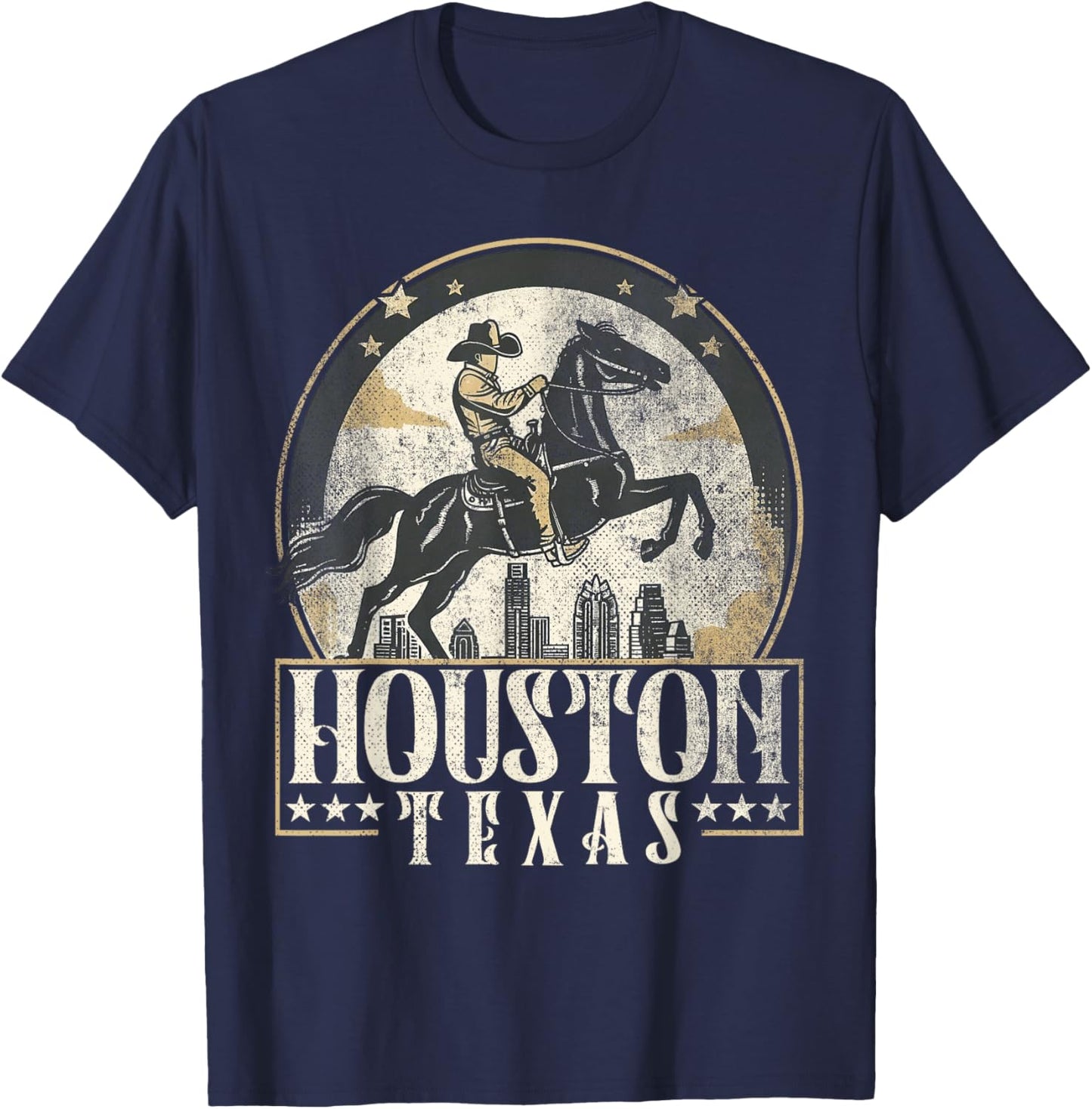 Houston Texas TX | cowboy skyline T-Shirt - T-Shirt | Navy