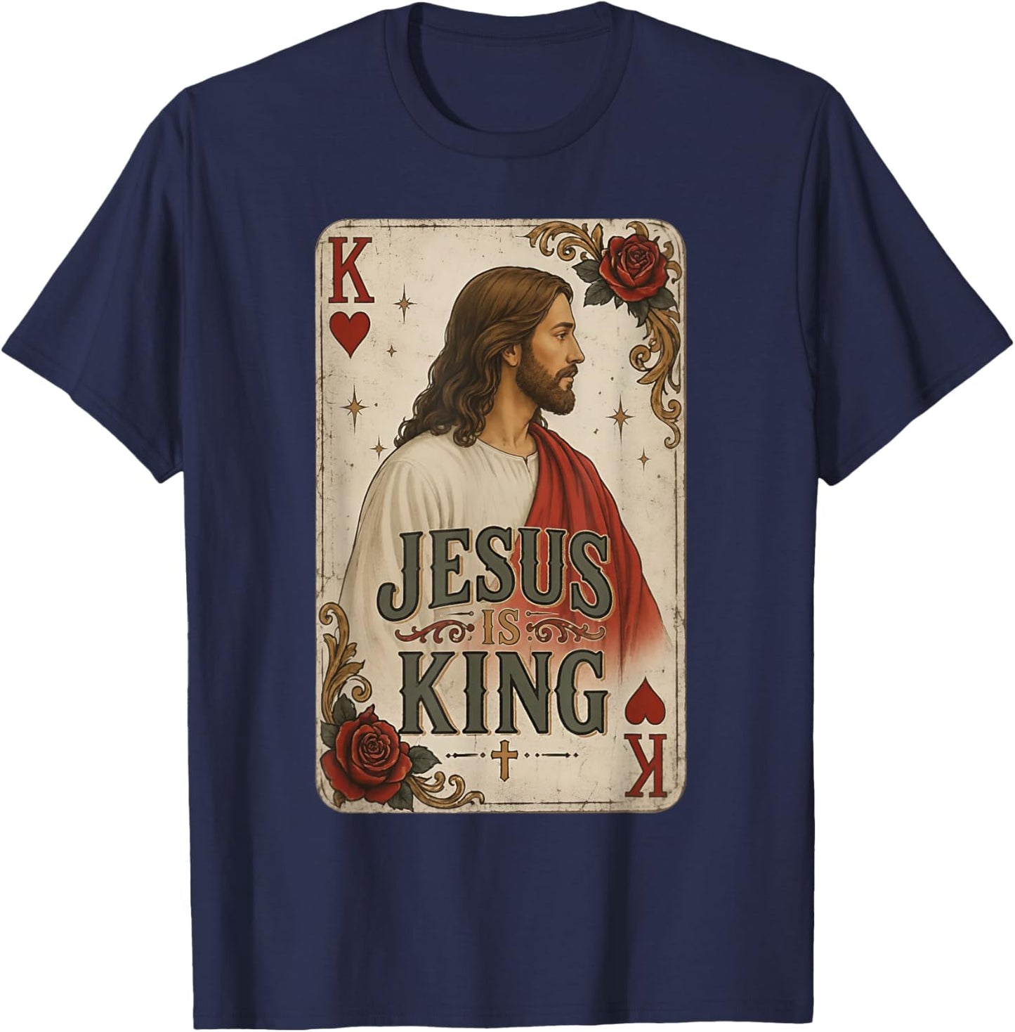 Jesus is King Christian Playing Card Heart T-Shirt - T-Shirt | Navy