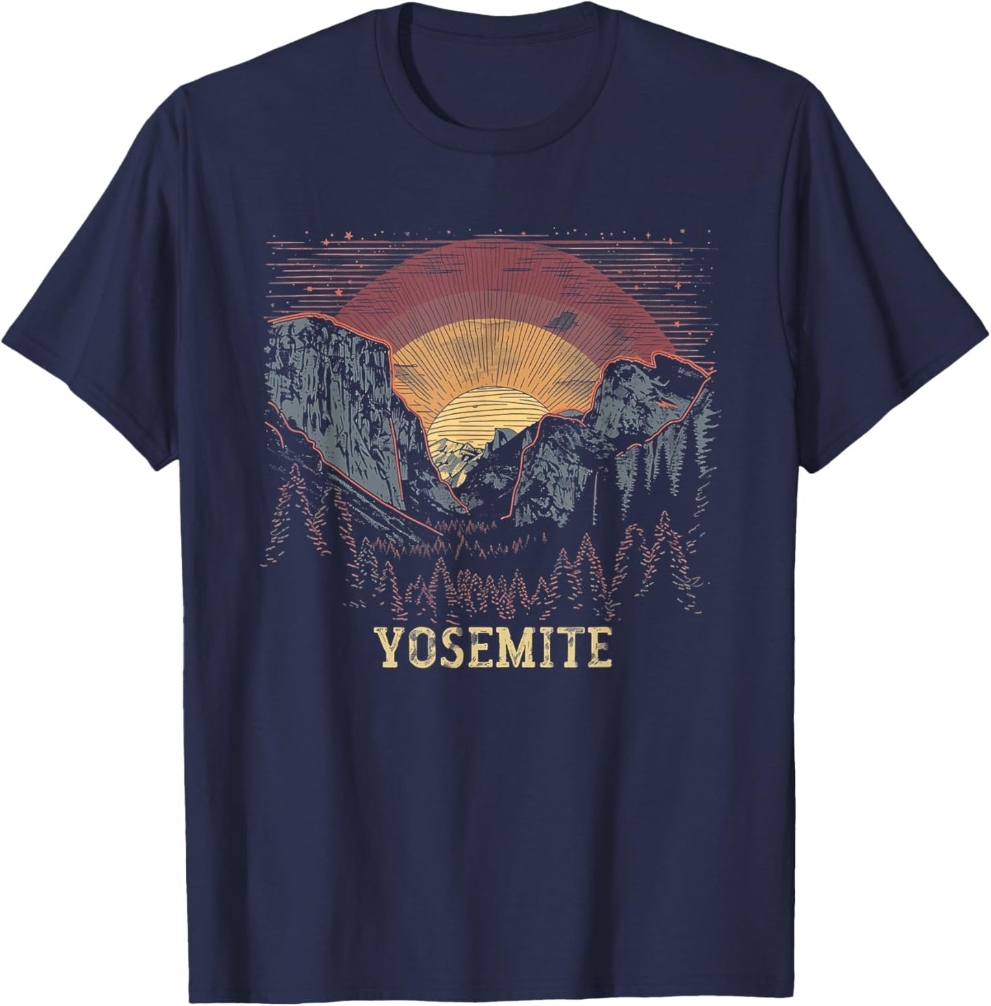 Yosemite - US National Park Vintage Men Women Kids Retro T-Shirt - T-Shirt | Navy