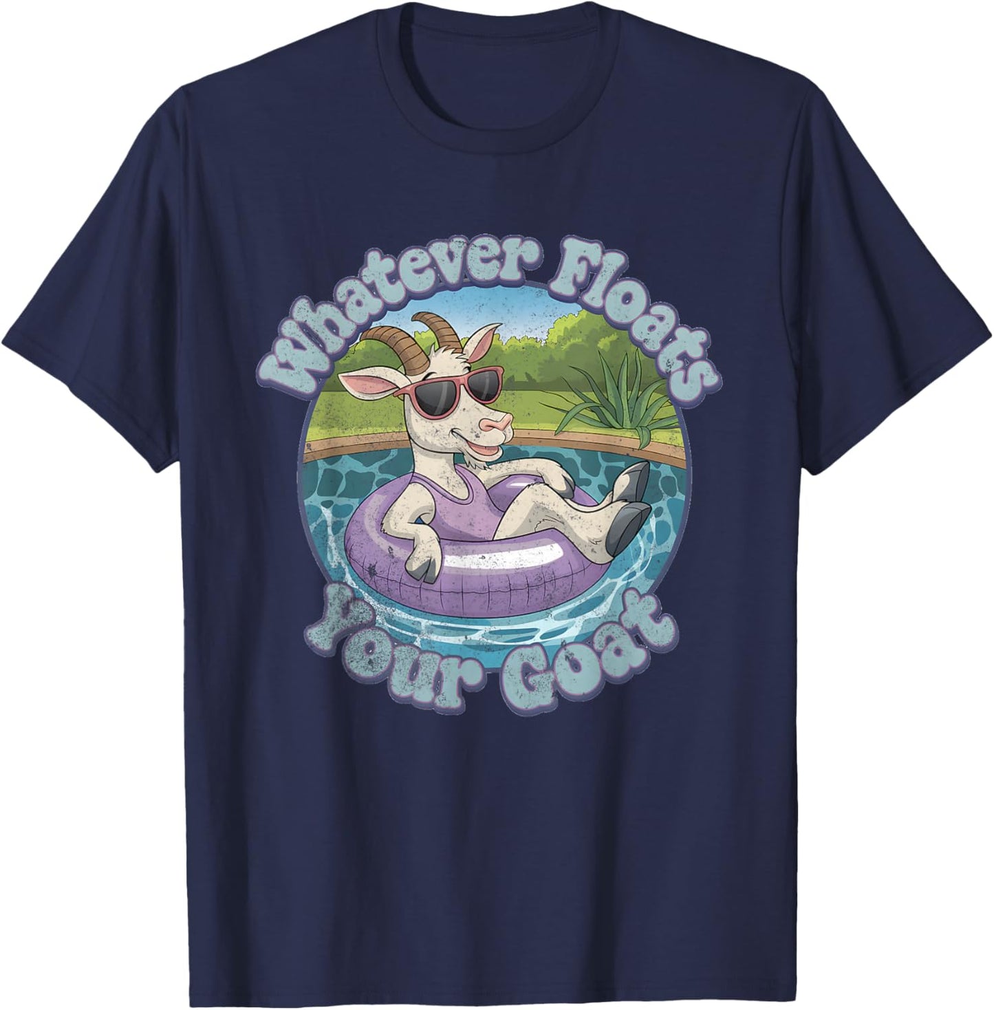 Whatever Floats Your Goat Floatie Vacation Funny Pun Retro T-Shirt - T-Shirt | Navy