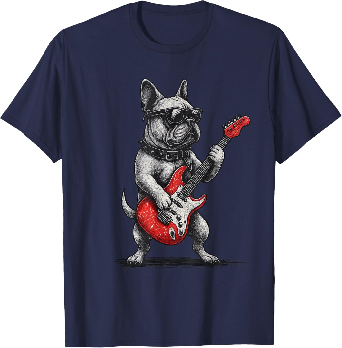 Guitare Vintage Bouledogue français Punk T-Shirt - T-Shirt | Navy