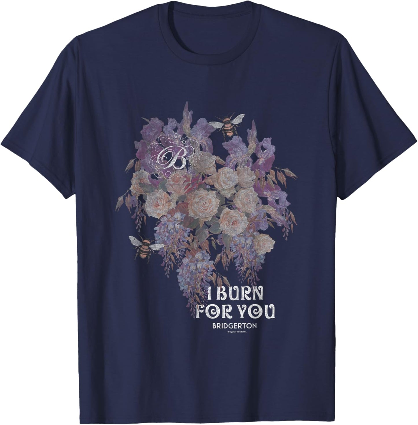 Bridgerton I Burn for You Vintage Retro Floral Chest Poster T-Shirt - T-Shirt | Navy