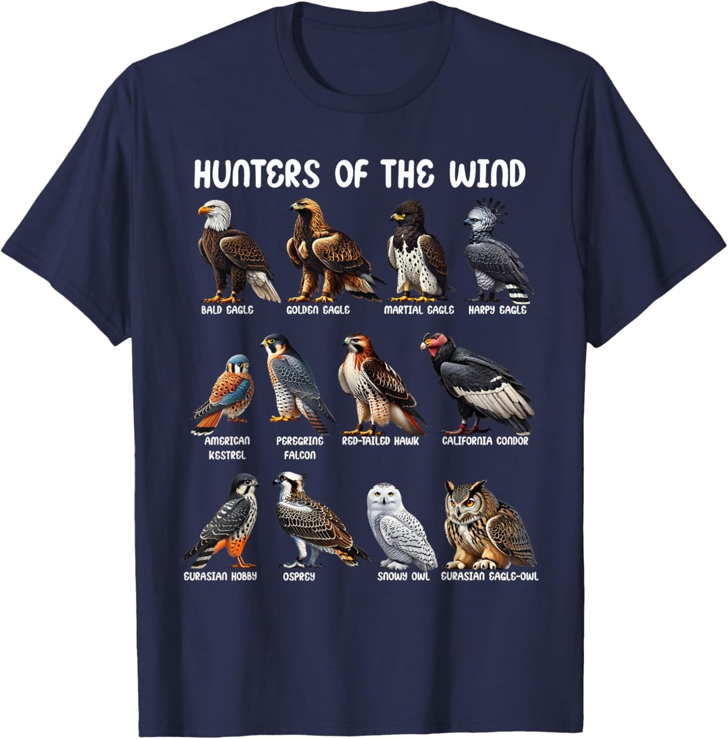 Hunters of the Wind Birds of Prey Falcon Owl Birding Raptors T-Shirt - T-Shirt | Navy