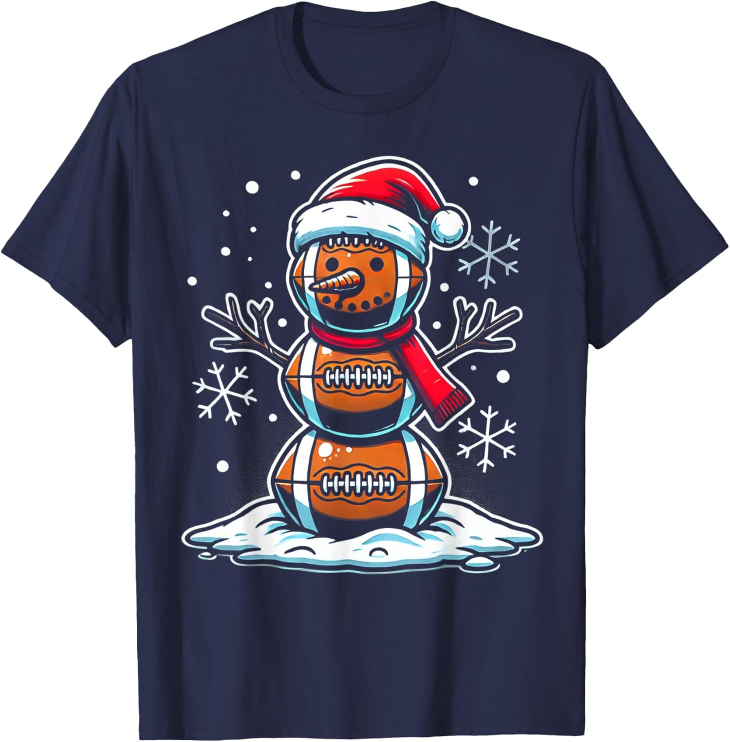 Christmas Football Snowman Holiday Sports Design T-Shirt - T-Shirt | Navy