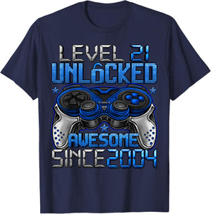 Level 21 Unlocked 21 Year Old Gifts Boys 21st Birthday Boy T-Shirt - T-Shirt | Navy