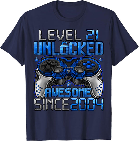 Level 21 Unlocked 21 Year Old Gifts Boys 21st Birthday Boy T-Shirt - T-Shirt | Navy