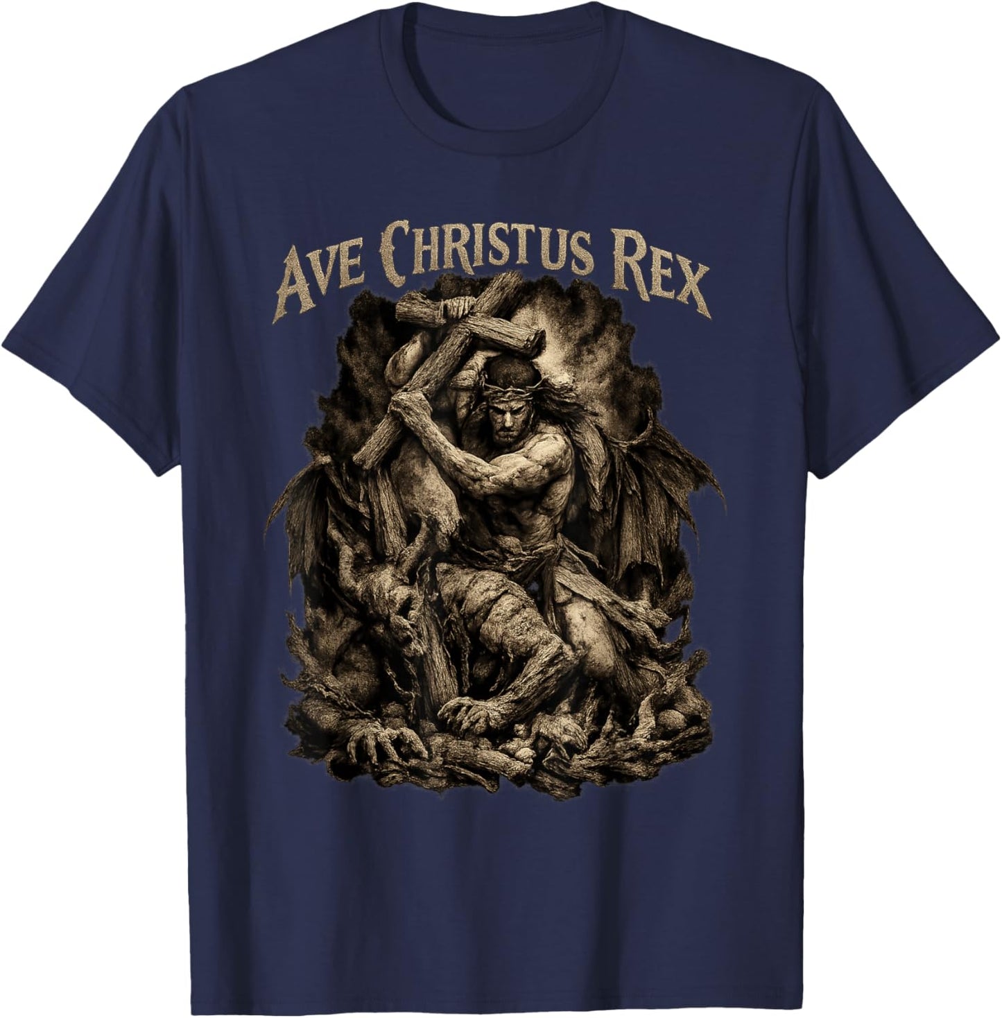 Ave Christus Rex - Jésus vainc Le Diable T-Shirt - T-Shirt | Navy