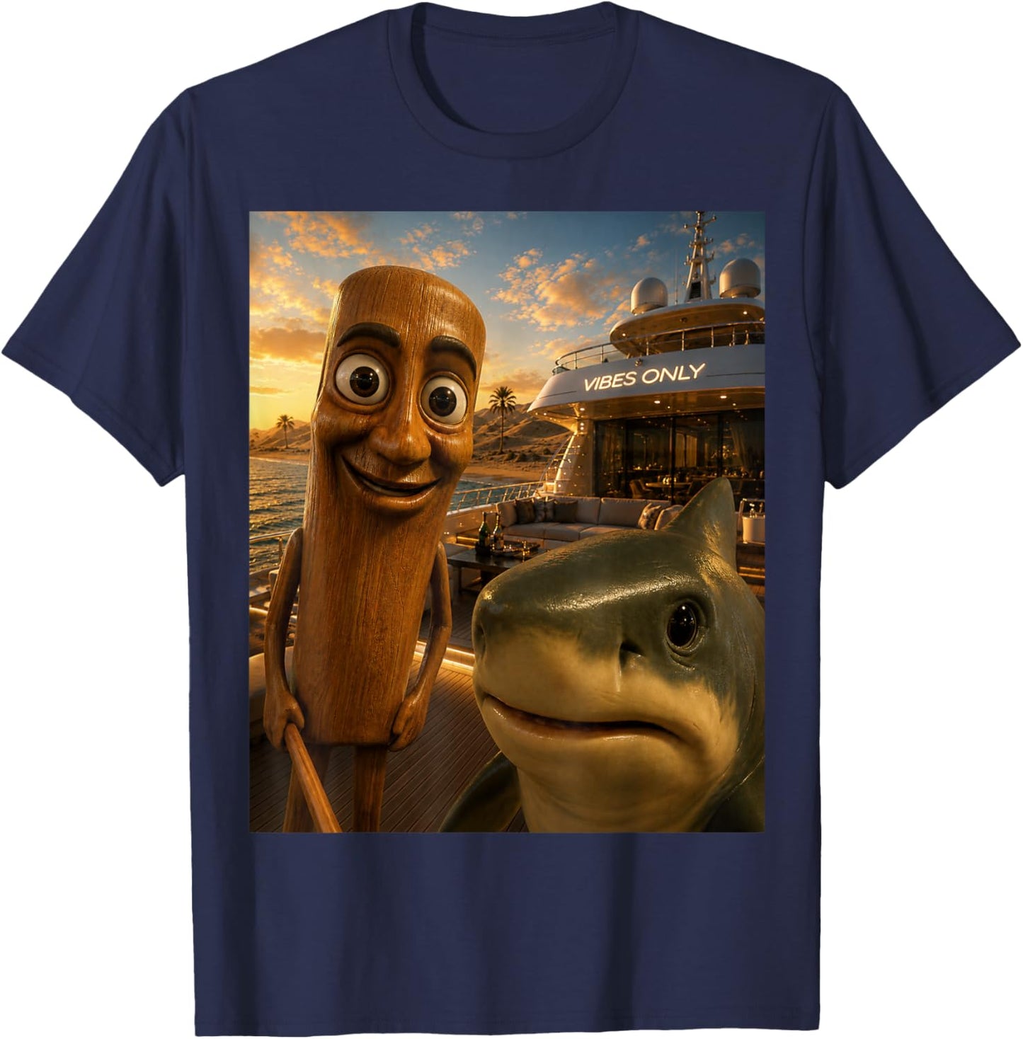 Tralalero Tralala Meme and Tung Tung Sahur Italian Brainrot T-Shirt - T-Shirt | Navy