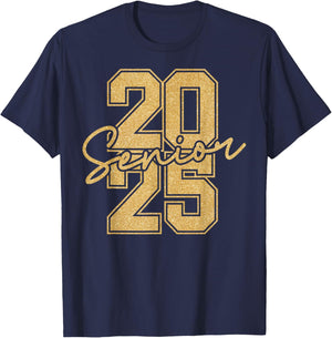 Senior 2025 Class of 2025 Gold Black Senior Graduation Gift T-Shirt - T-Shirt | Navy