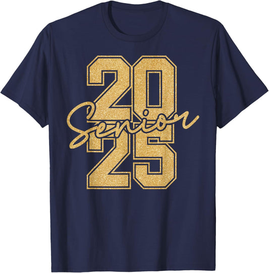 Senior 2025 Class of 2025 Gold Black Senior Graduation Gift T-Shirt - T-Shirt | Navy