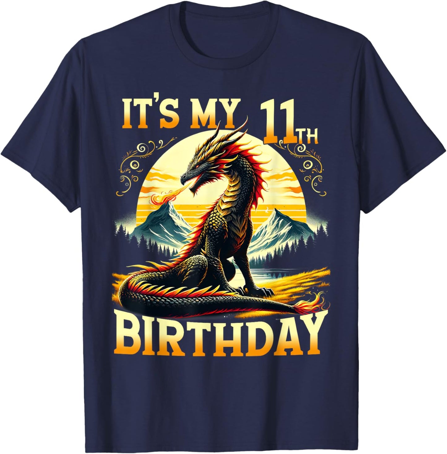 It's My 11th Birthday Dragon 11 Birthday 11 Year Old Boy T-Shirt - T-Shirt | Navy