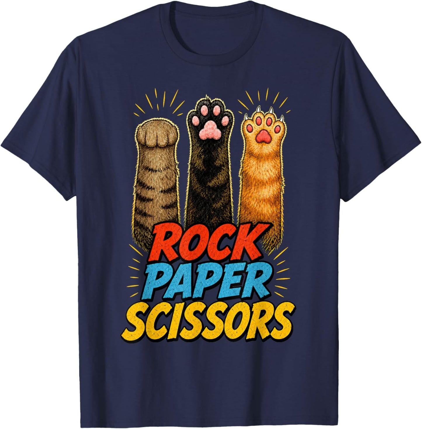 Funny Cat Paws Rock Paper Scissors Animal Rescue T-Shirt - T-Shirt | Navy