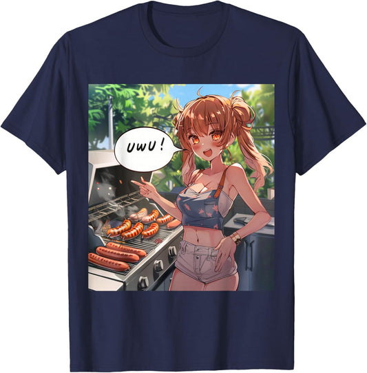 UwU Grill Party Anime Front Print T-Shirt - T-Shirt | Navy