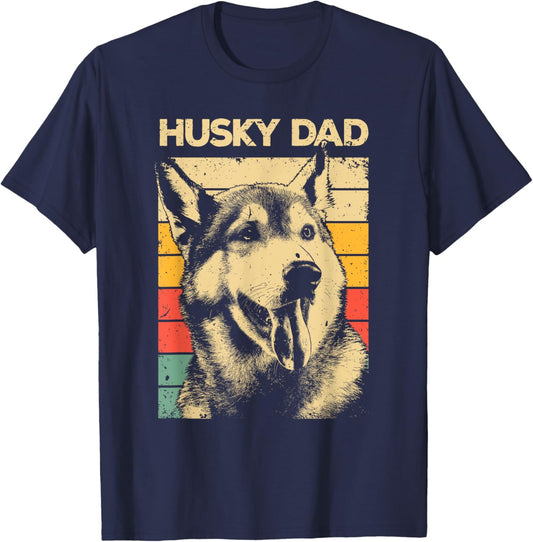 Husky Dad Art For Father Men Husky Lover Siberian Husky Dog T-Shirt - T-Shirt | Navy