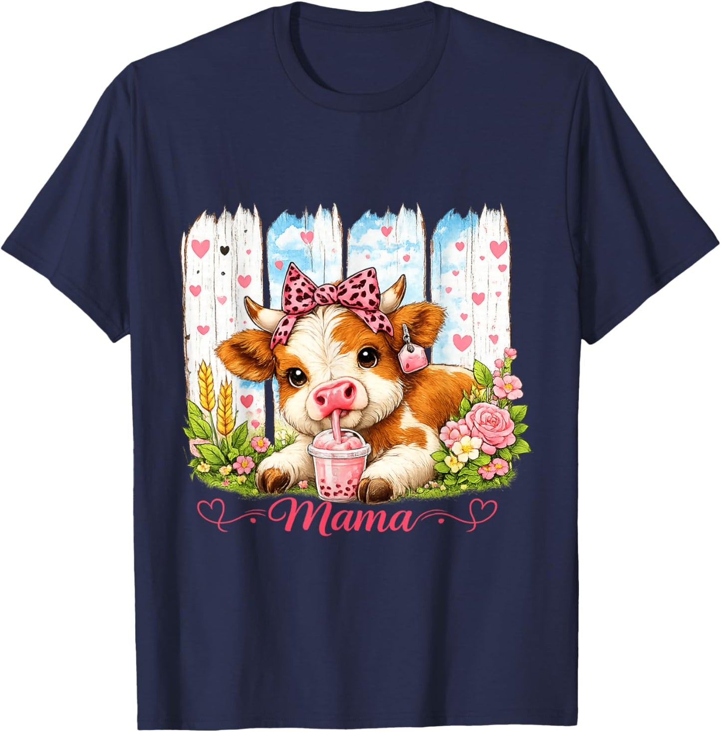 Farm Animal Scottish Highland Cow Mom Happy Mother's Day T-Shirt - T-Shirt | Navy