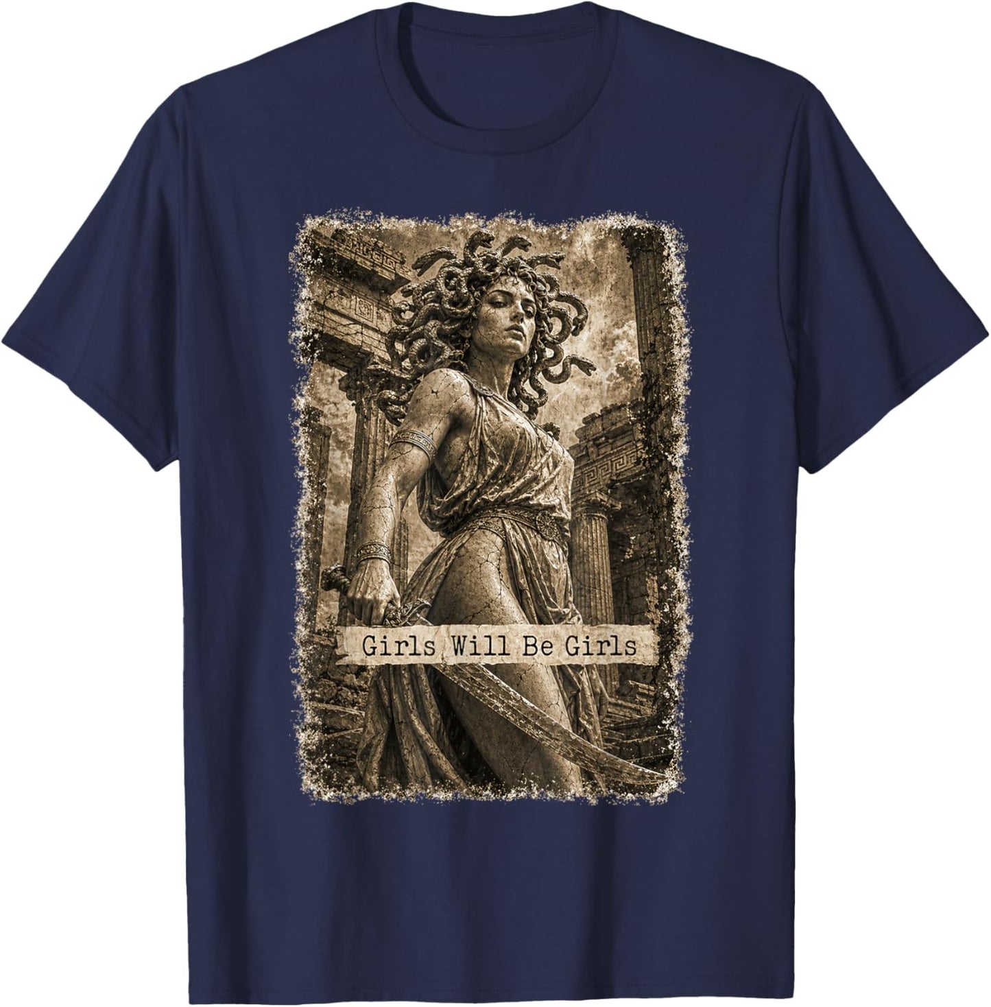 Girl Will Be Girls Medusa Feminist Witch Monster Halloween T-Shirt - T-Shirt | Navy