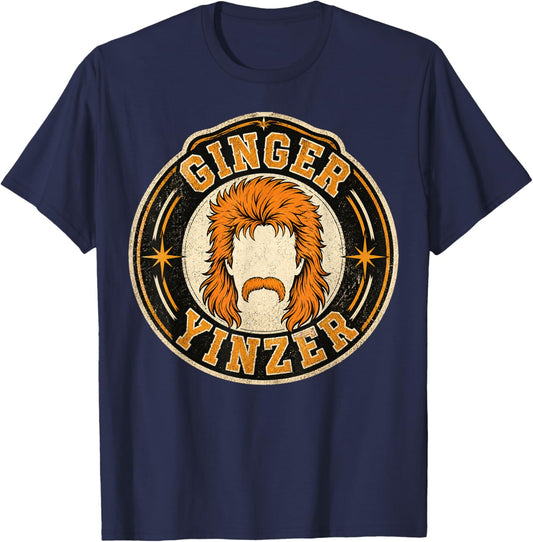 Funny Ginger Yinzer Mullet Mustache Football Retro T-Shirt - T-Shirt | Navy