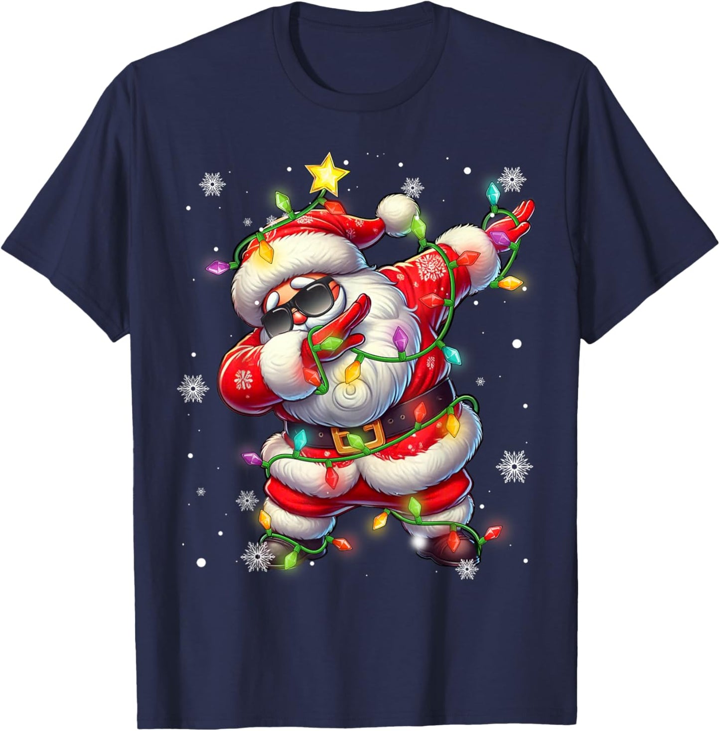 Dabbing Santa Xmas Lights Boys Men Kids Funny Christmas T-Shirt - T-Shirt | Navy