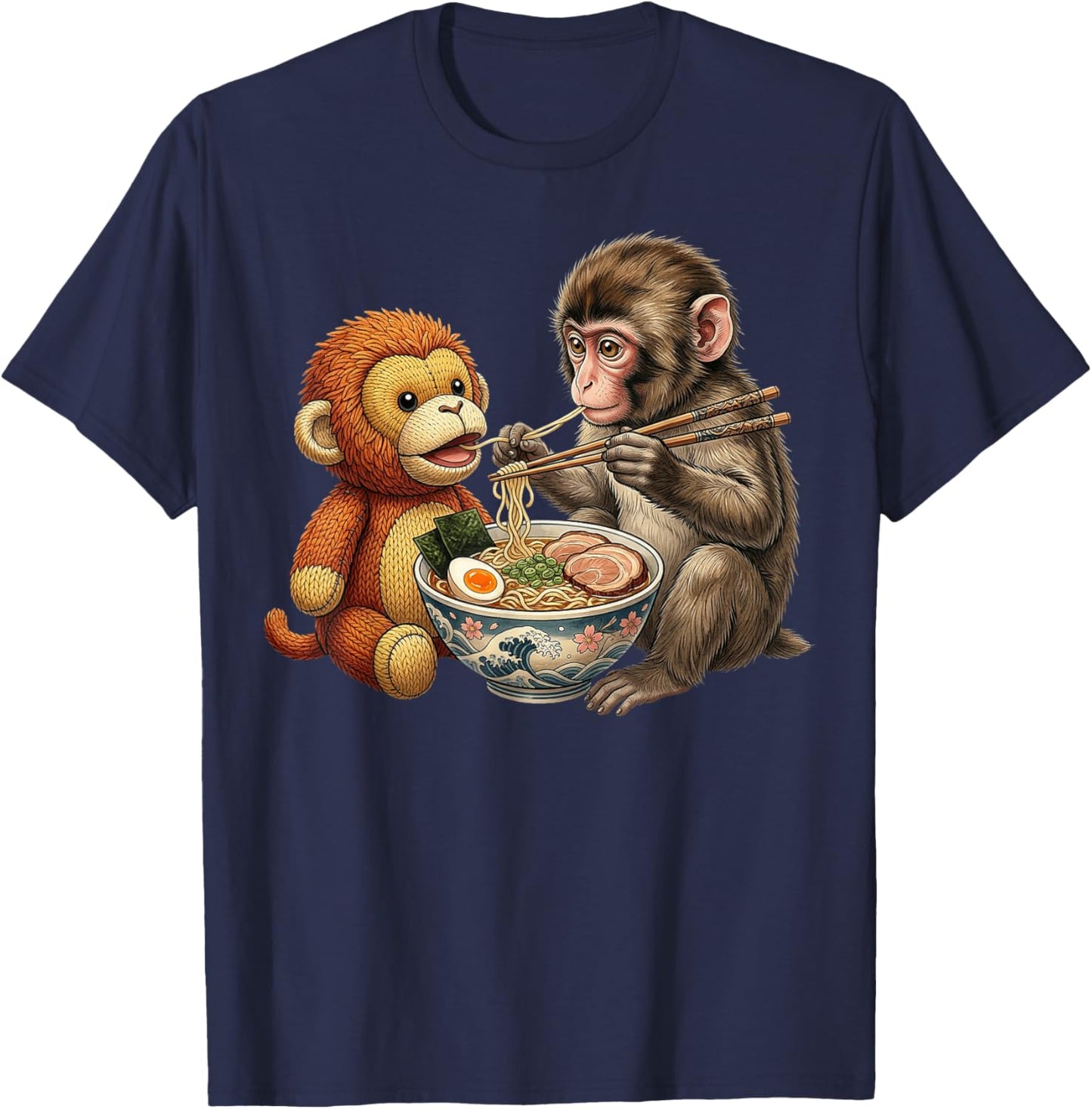 Punch Monkey Eating Ramen Japanese Noodles Anime Lovers T-Shirt - T-Shirt | Navy
