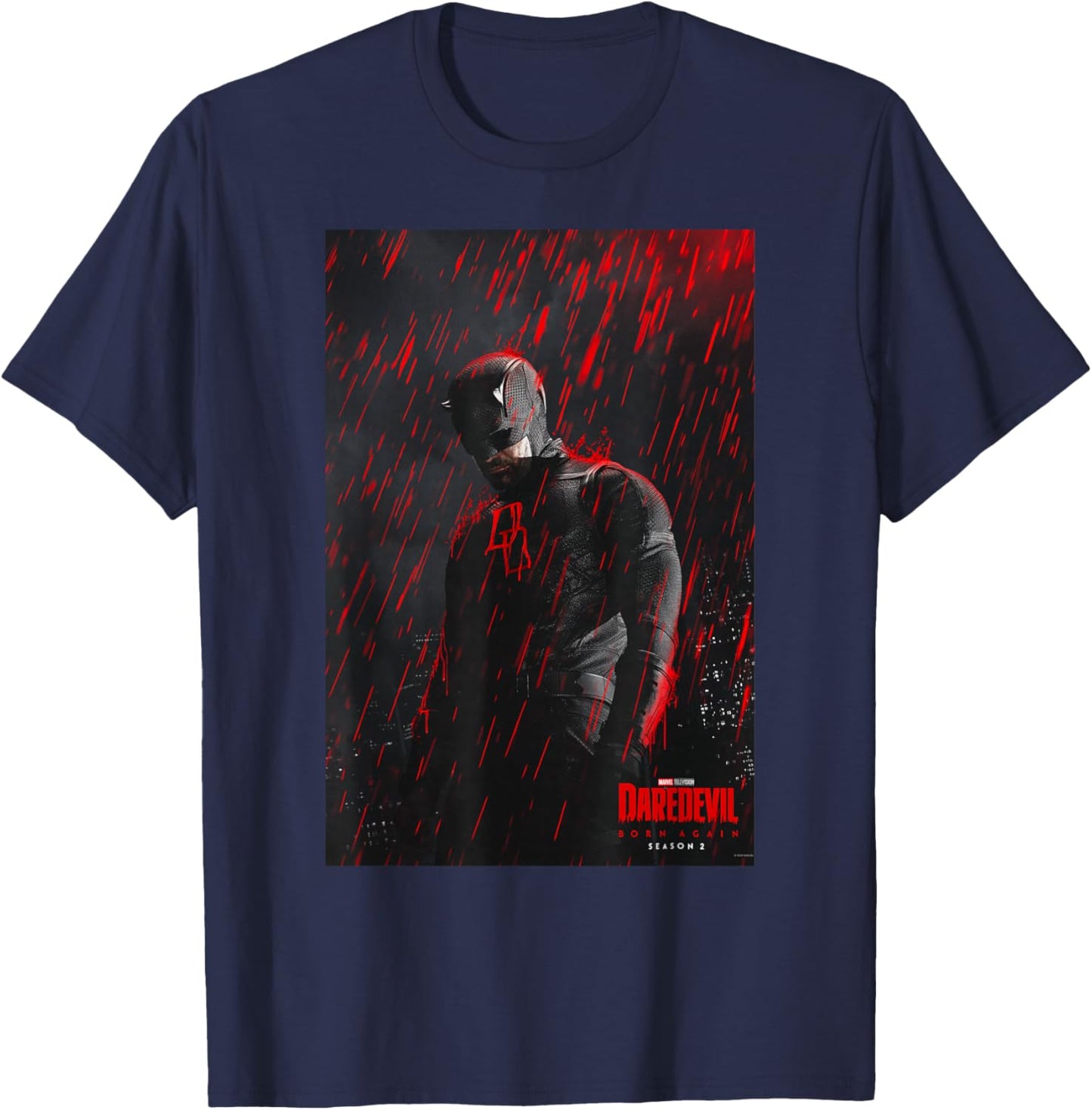Marvel Daredevil: Born Again Season 2 Red Rain Poster Art T-Shirt - T-Shirt | Navy