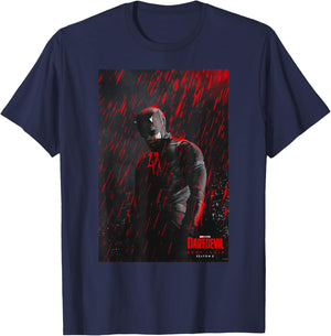 Marvel Daredevil: Born Again Season 2 Red Rain Poster Art T-Shirt - T-Shirt | Navy