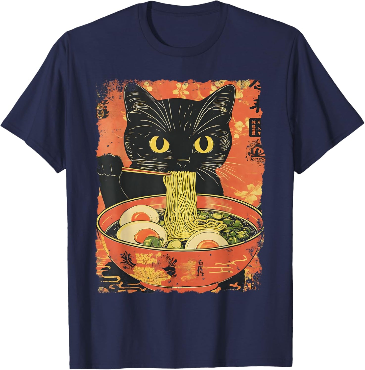 Cat Ramen Funny Graphic Japanese Kawaii Cat Anime Gifts T-Shirt - T-Shirt | Navy