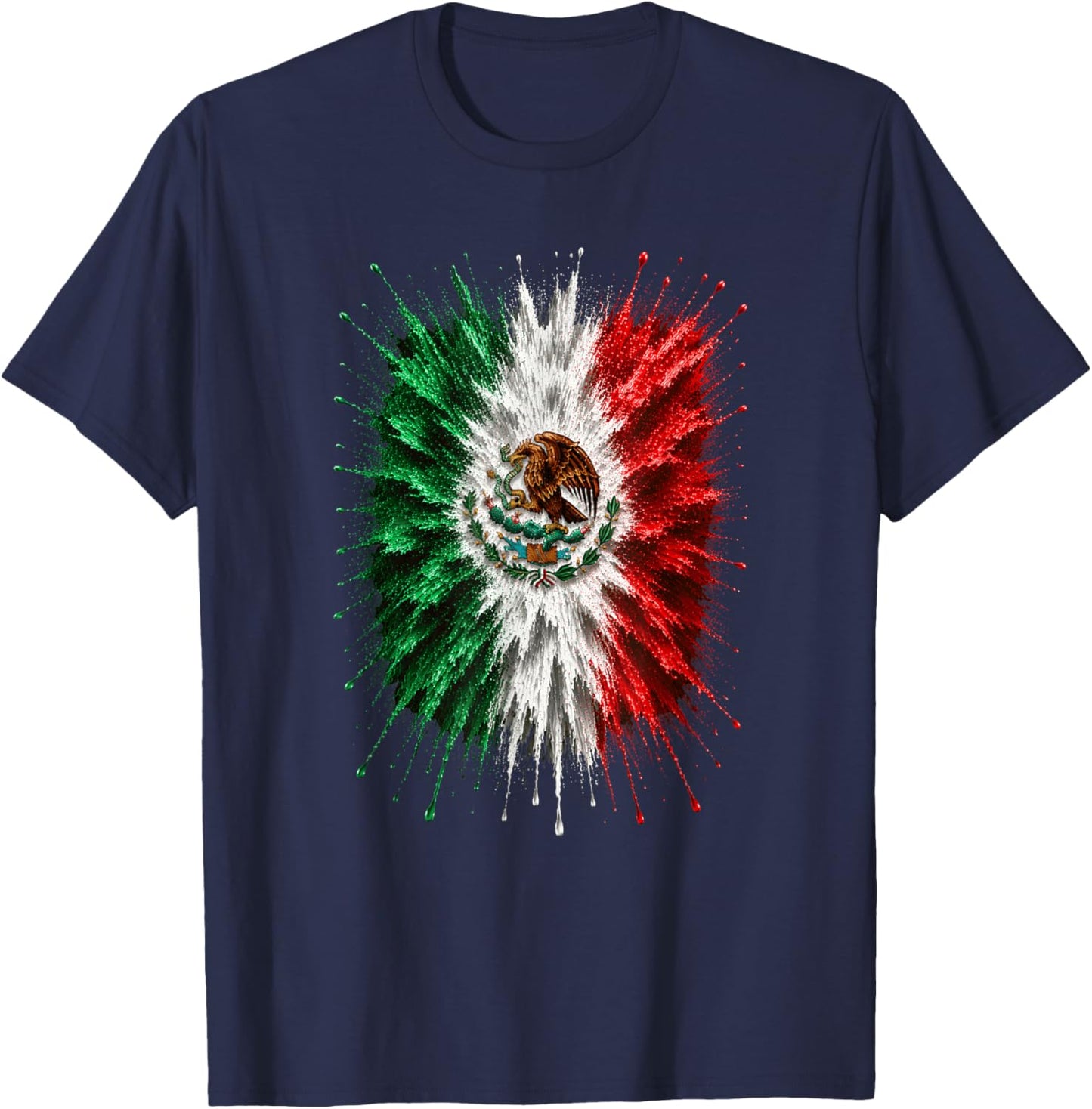 Mexico Flag Splash Art Design Patriotic Mexican Flag T-Shirt - T-Shirt | Navy