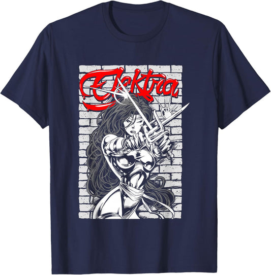 Marvel Comics Retro Classic Elektra Crossed Sai Swords T-Shirt - T-Shirt | Navy