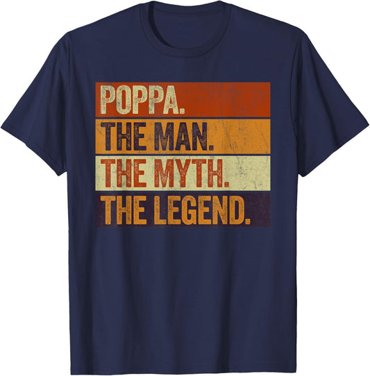 Poppa the Man the Myth the Legend Funny Retro Father T-Shirt - T-Shirt | Navy