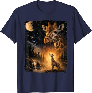 Vintage 90s Giraffe Howling at The Moon Wildlife Animals T-Shirt - T-Shirt | Navy