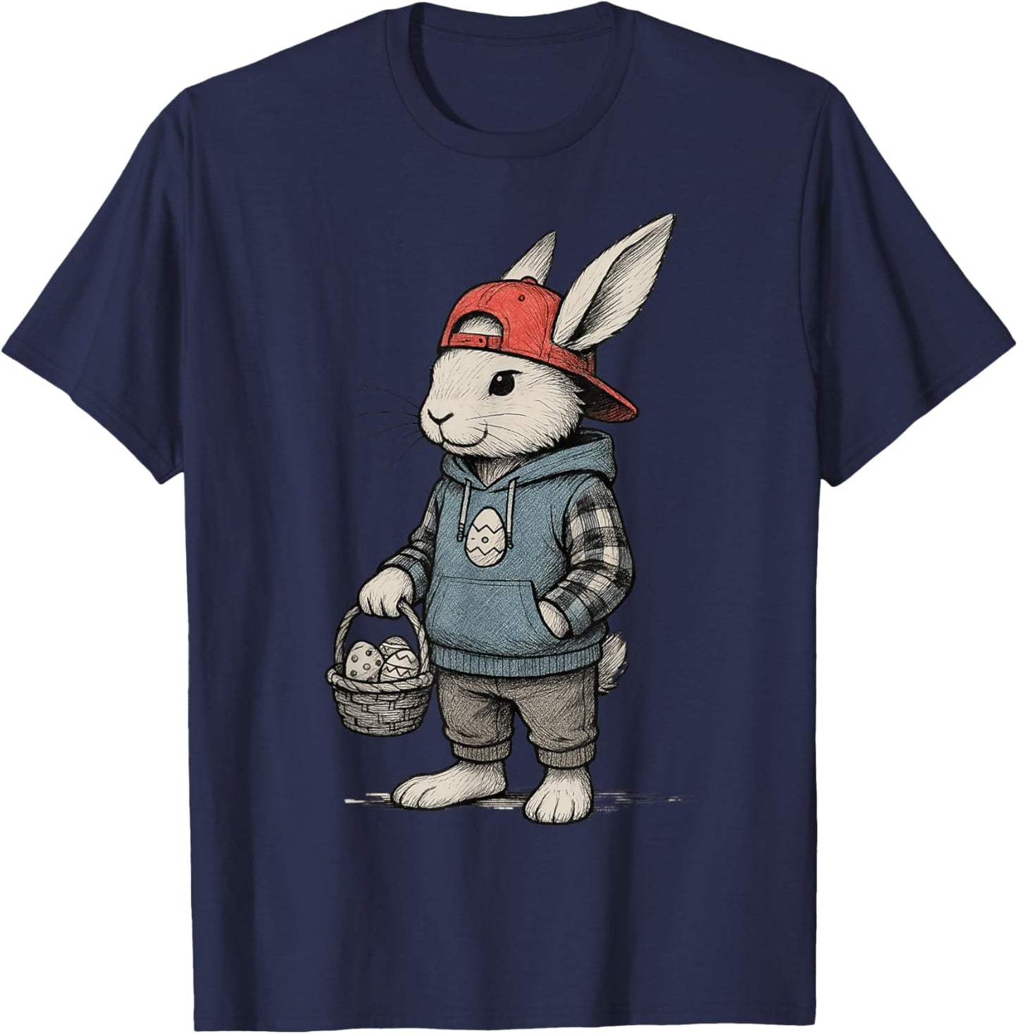 Easter Bunny Boys School Cute Rabbit Basket Toddler Kids T-Shirt - T-Shirt | Navy