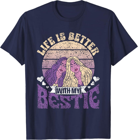 Life Is Better With My Bestie Best Friend Cute Besties T-Shirt - T-Shirt | Navy