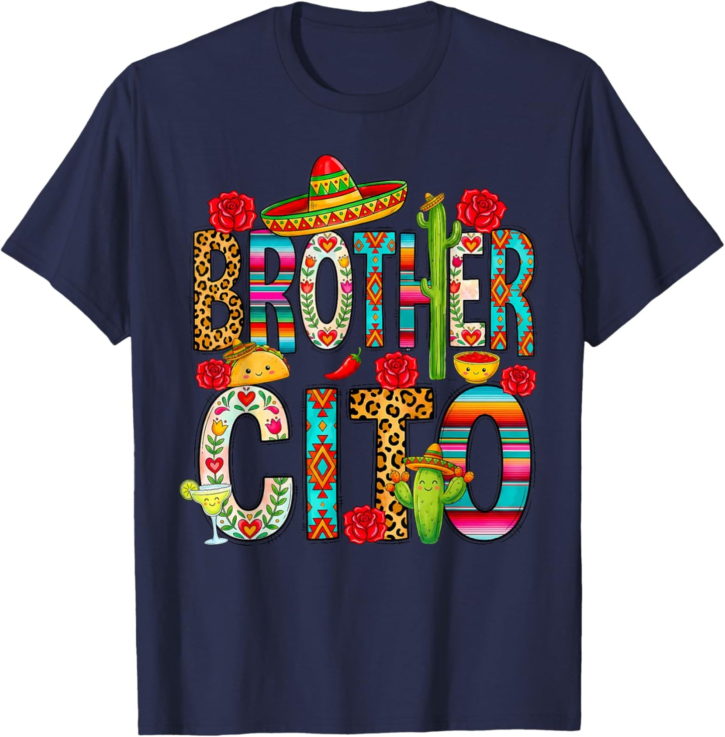 Brothercito Cinco De Mayo Mexican Fiesta Serape Cactus Rose T-Shirt - T-Shirt | Navy